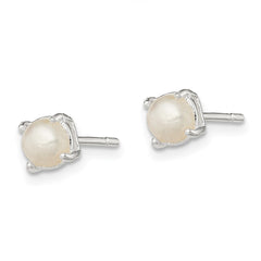 QE12334 Sterling Silver Polished Imitation Pearl Post Earrings