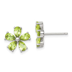 QE1233 Sterling Silver Rhodium Plated Peridot Floral Earrings