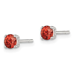 QE12359 Sterling Silver Polished 4mm Round Red Glass Stud Earrings