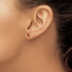 QE12359 Sterling Silver Polished 4mm Round Red Glass Stud Earrings