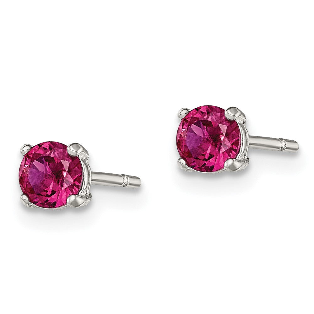 QE12363 Sterling Silver Polished 4mm Round Red Glass Stud Earrings