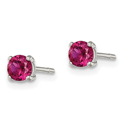 QE12363 Sterling Silver Polished 4mm Round Red Glass Stud Earrings