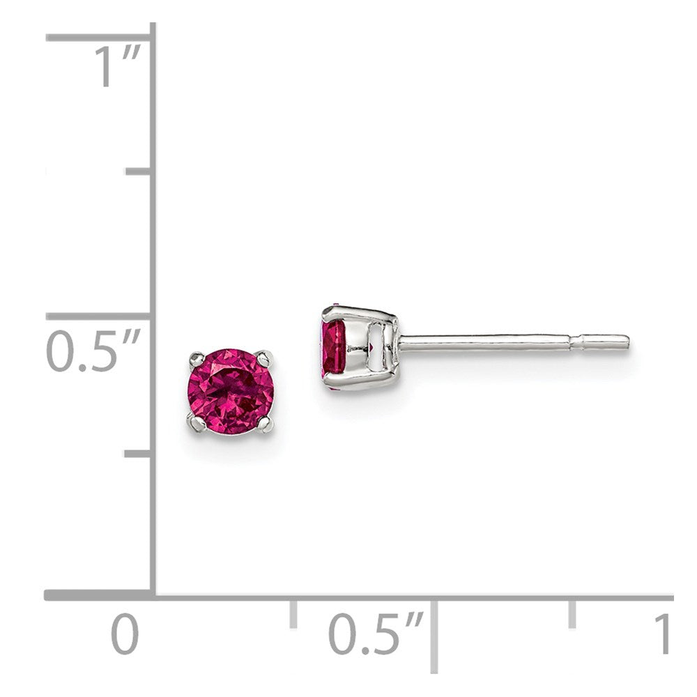 QE12363 Sterling Silver Polished 4mm Round Red Glass Stud Earrings
