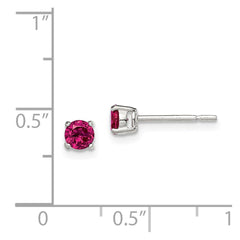 QE12363 Sterling Silver Polished 4mm Round Red Glass Stud Earrings
