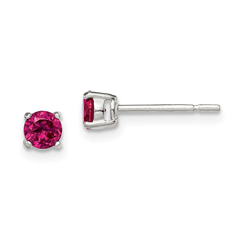 QE12363 Sterling Silver Polished 4mm Round Red Glass Stud Earrings