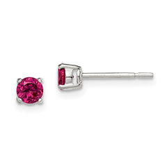 QE12363 Sterling Silver Polished 4mm Round Red Glass Stud Earrings
