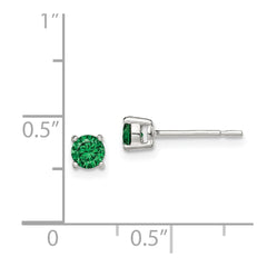 QE12365 Sterling Silver Polished 4mm Round Green Glass Stud Earrings