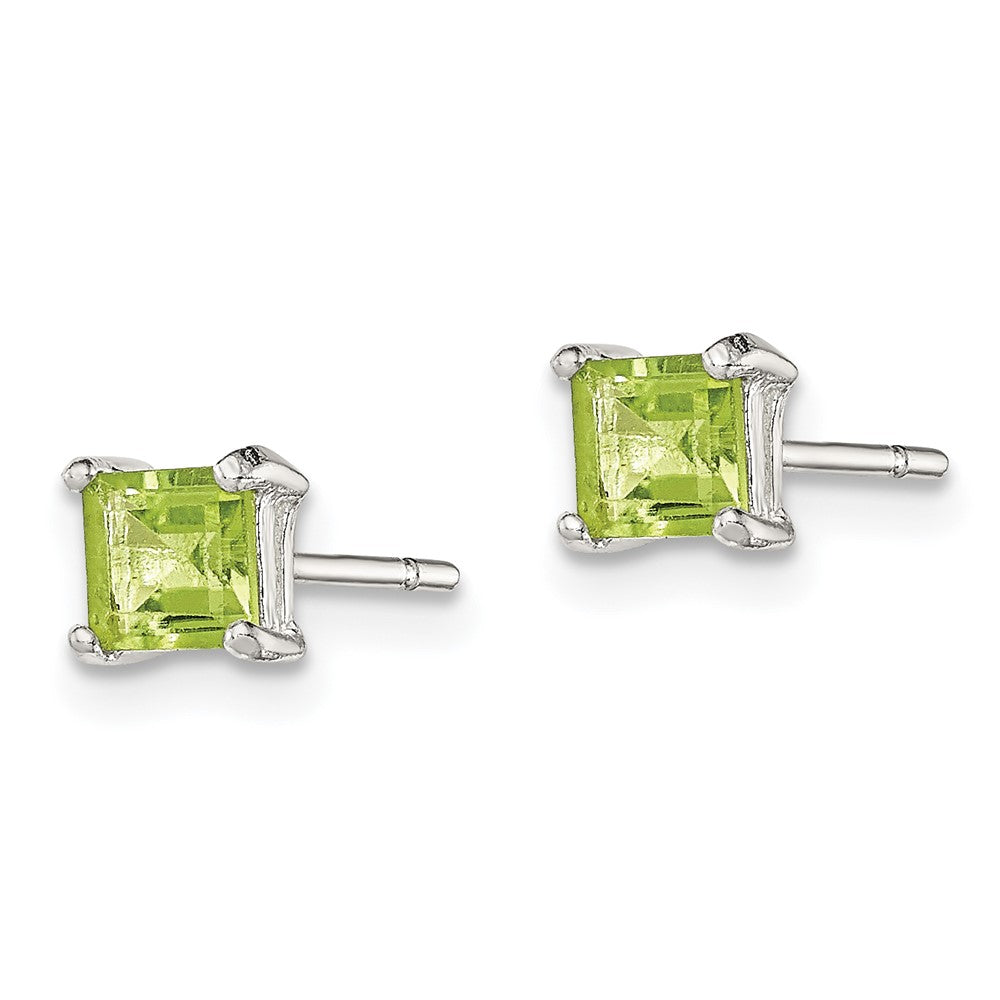 QE12370 Sterling Silver Polished 4mm Square Light Green CZ Stud Earrings