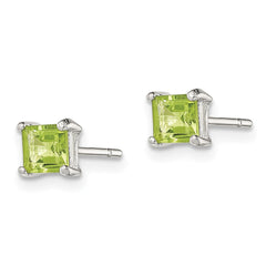 QE12370 Sterling Silver Polished 4mm Square Light Green CZ Stud Earrings