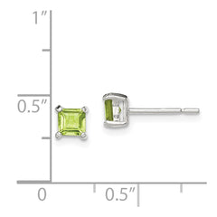 QE12370 Sterling Silver Polished 4mm Square Light Green CZ Stud Earrings