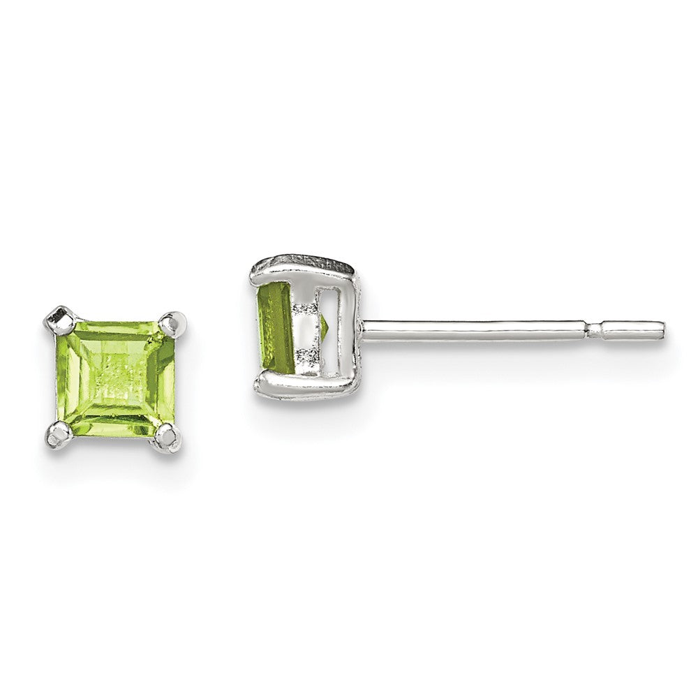 QE12370 Sterling Silver Polished 4mm Square Light Green CZ Stud Earrings