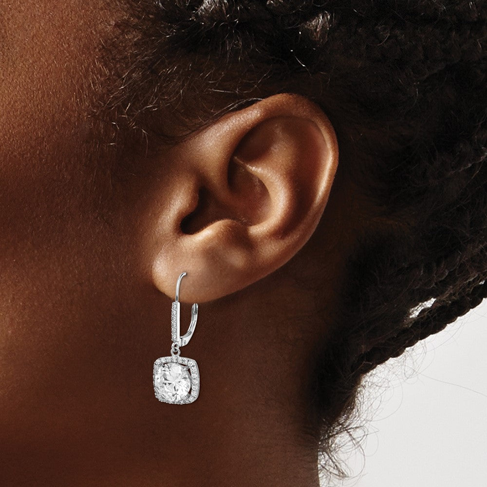 QE12425 Sterling Silver Rhodium-plated Polished CZ Dangle Earrings