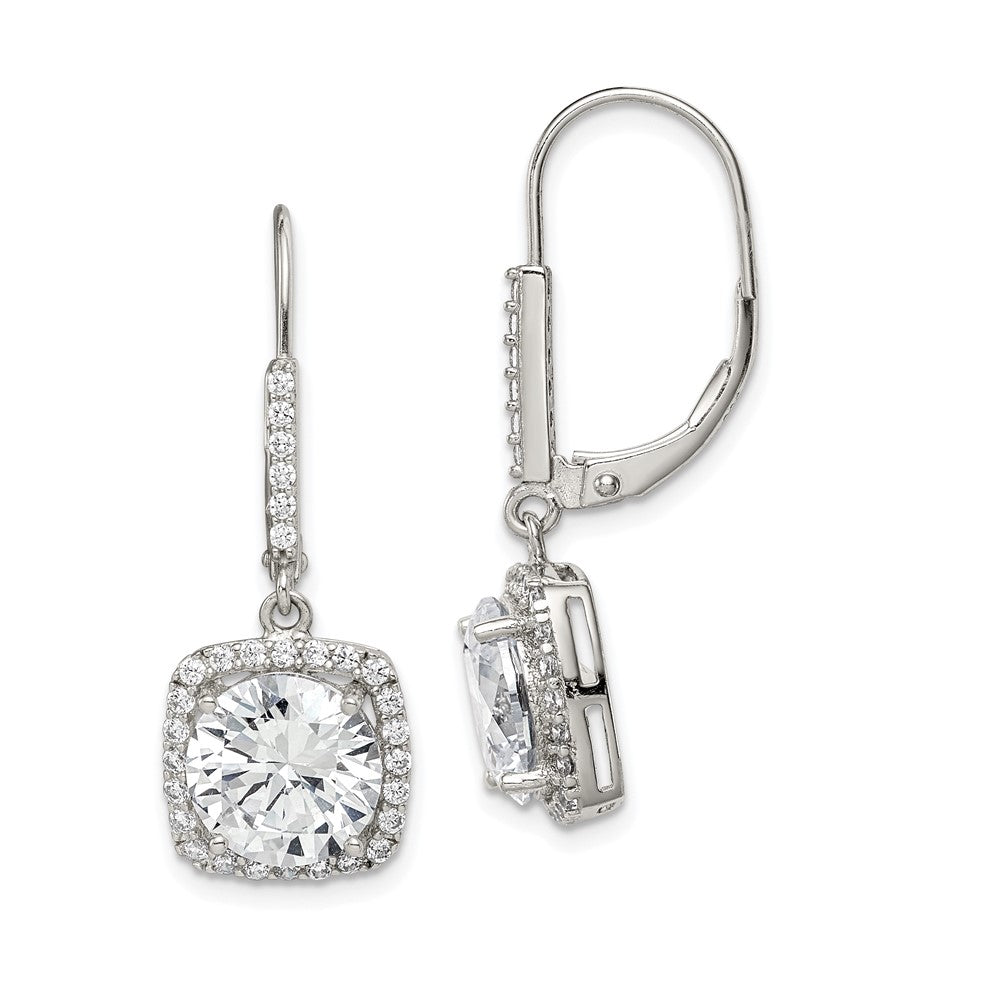 QE12425 Sterling Silver Rhodium-plated Polished CZ Dangle Earrings