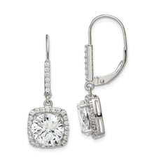 QE12425 Sterling Silver Rhodium-plated Polished CZ Dangle Earrings