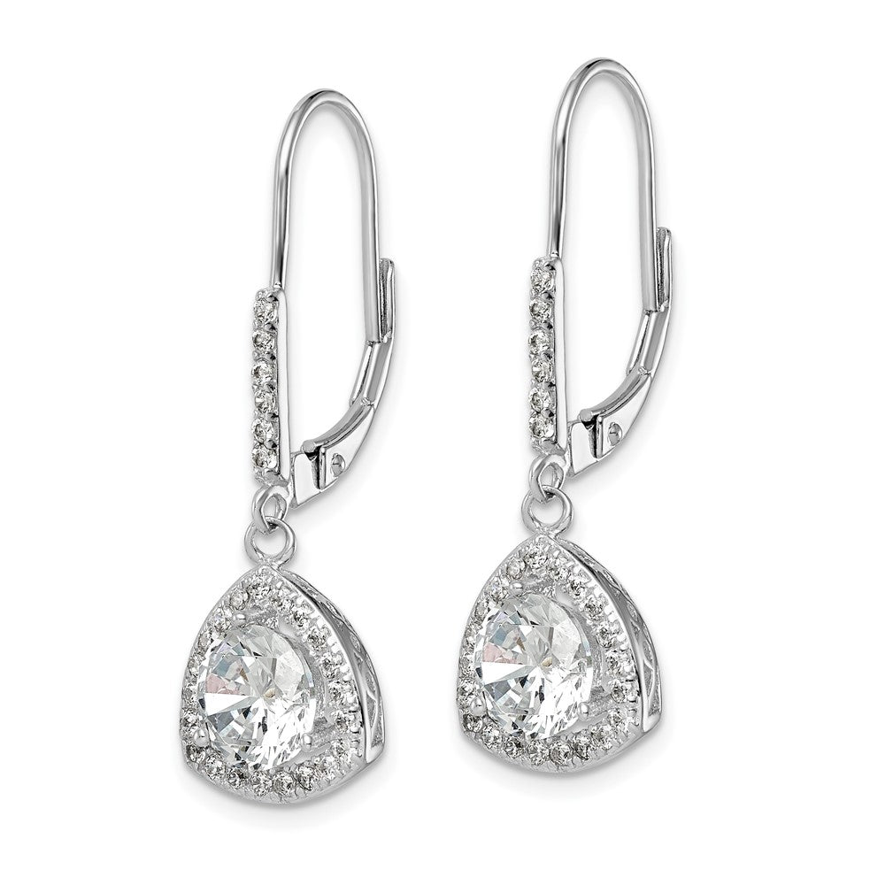 QE12426 Sterling Silver Rhodium-plated Polished CZ Leverback Earrings