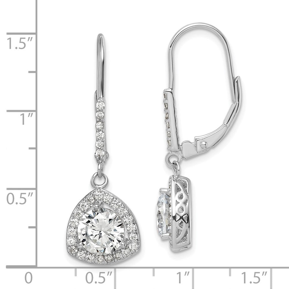 QE12426 Sterling Silver Rhodium-plated Polished CZ Leverback Earrings