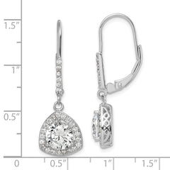QE12426 Sterling Silver Rhodium-plated Polished CZ Leverback Earrings