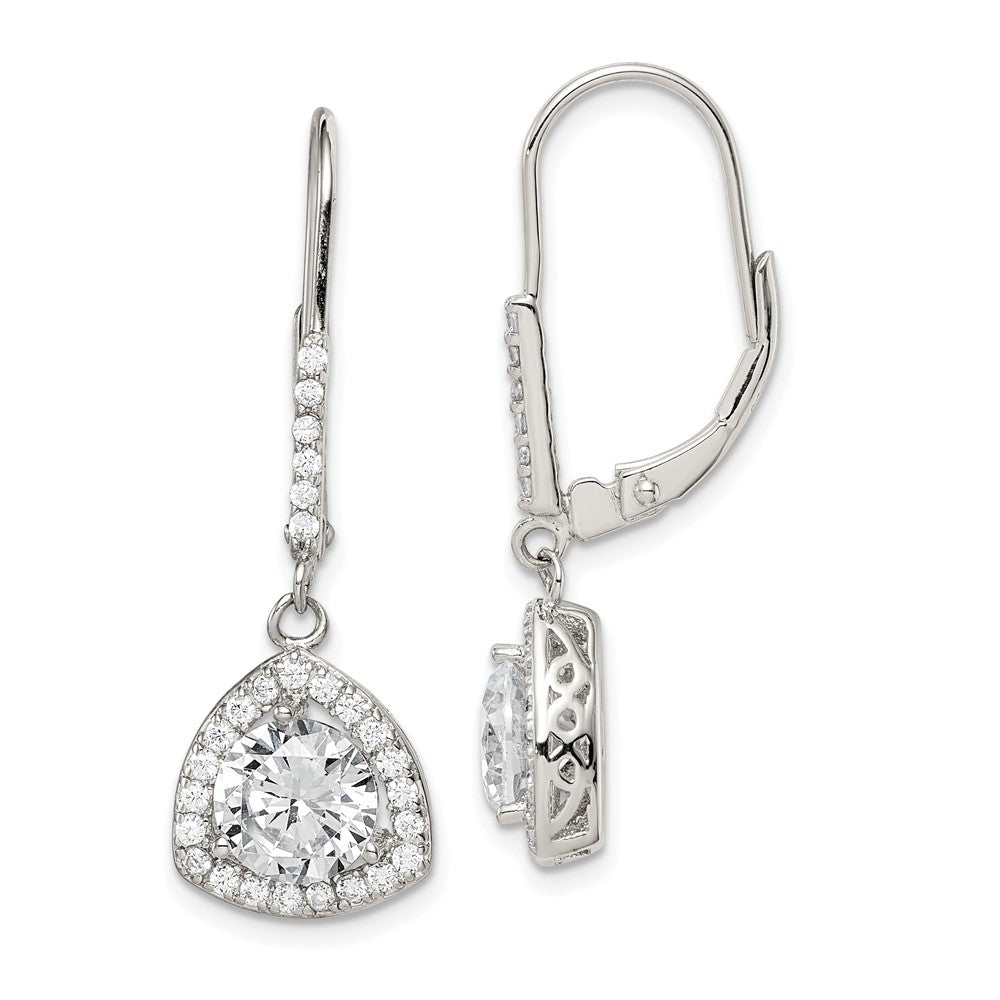 QE12426 Sterling Silver Rhodium-plated Polished CZ Leverback Earrings