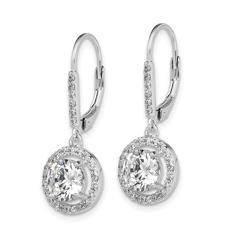 QE12427 Sterling Silver Rhodium-plated Polished Leverback CZ Earrings