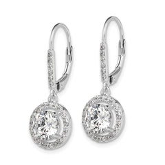 QE12427 Sterling Silver Rhodium-plated Polished Leverback CZ Earrings