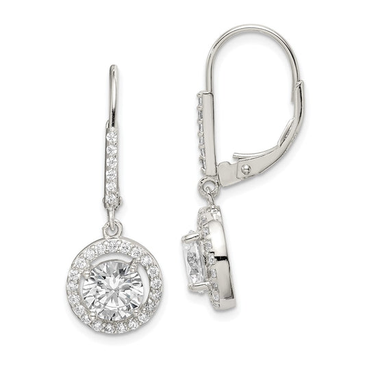 QE12427 Sterling Silver Rhodium-plated Polished Leverback CZ Earrings