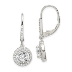QE12427 Sterling Silver Rhodium-plated Polished Leverback CZ Earrings