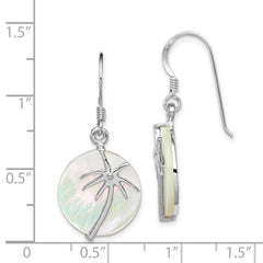 QE12487 Sterling Silver Rhodium-plated Polished Round Mother of Pearl Palm Tree Earrings