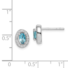 QE12555 Sterling Silver Rhod-plated w/ Light Blue and White CZ Oval Earrings