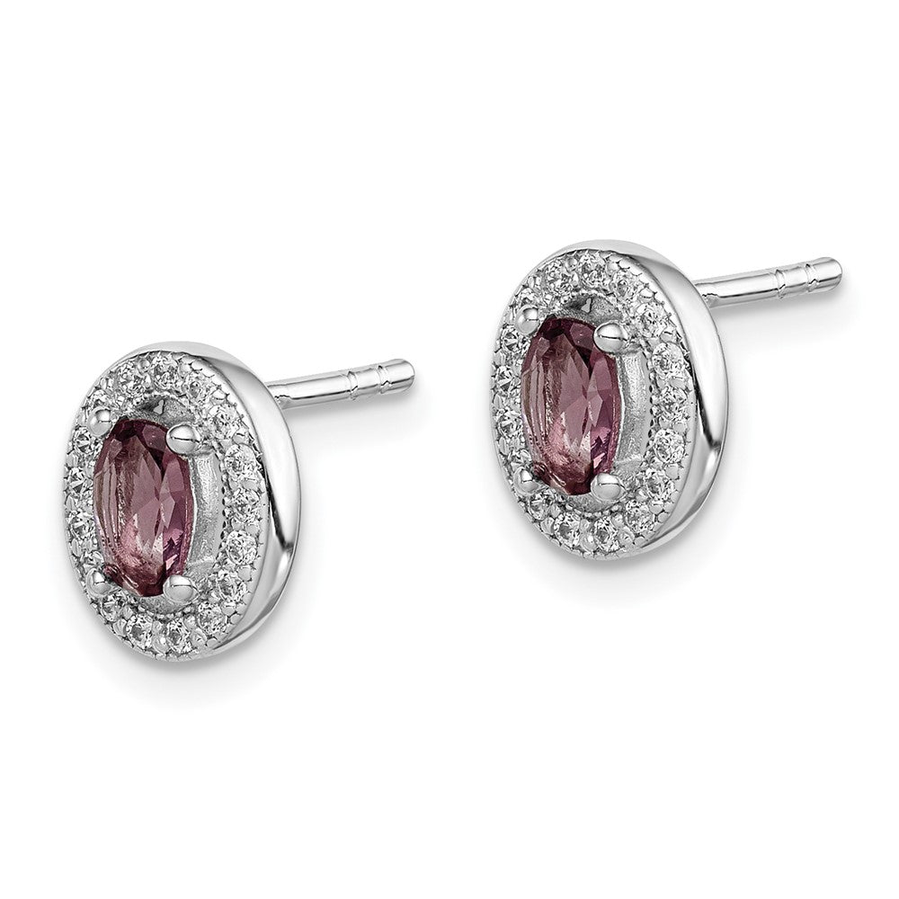 QE12558 Sterling Silver Rhod-pltd June Purple and White CZ Oval Post Earrings