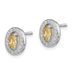 QE12563 Sterling Silver Rhod-plated Yellow and White CZ Oval Stud Earrings