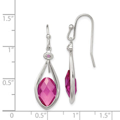 QE12570 Sterling Silver RH-plated Polished Synthetic Pink Bead Shepherd Hook Earri