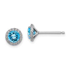QE12613BT Sterling Silver Rhodium-plated Blue Topaz and CZ Post Earrings