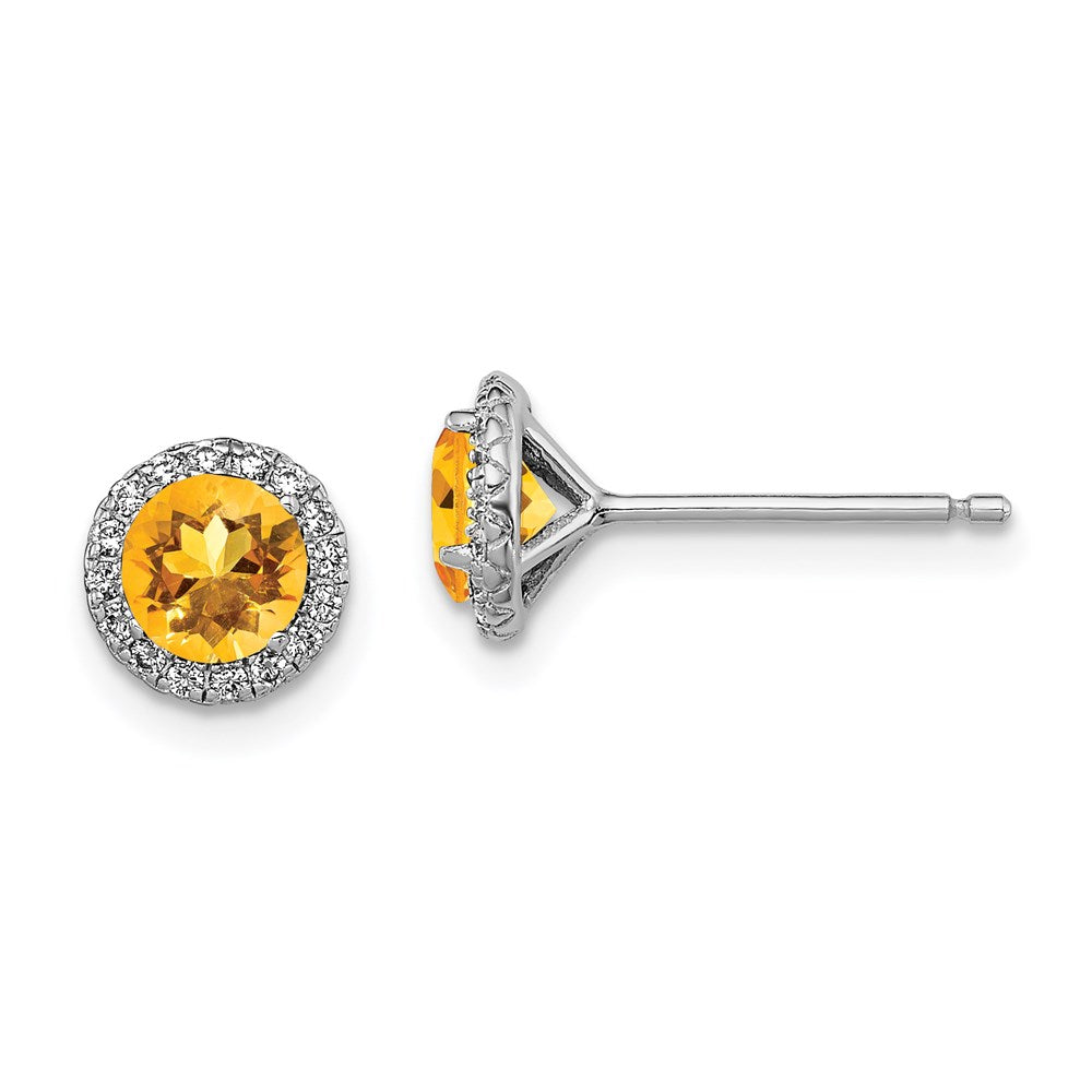 QE12613CI Sterling Silver Rhodium-plated Citrine and CZ Post Earrings