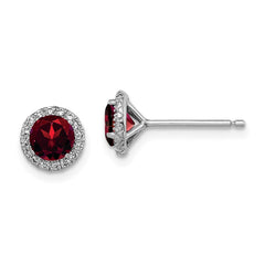 QE12613GA Sterling Silver Rhodium-plated Garnet and CZ Post Earrings