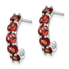 QE12614GA Sterling Silver Rhodium-plated Garnet J-Hoop Earrings
