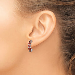 QE12614GA Sterling Silver Rhodium-plated Garnet J-Hoop Earrings