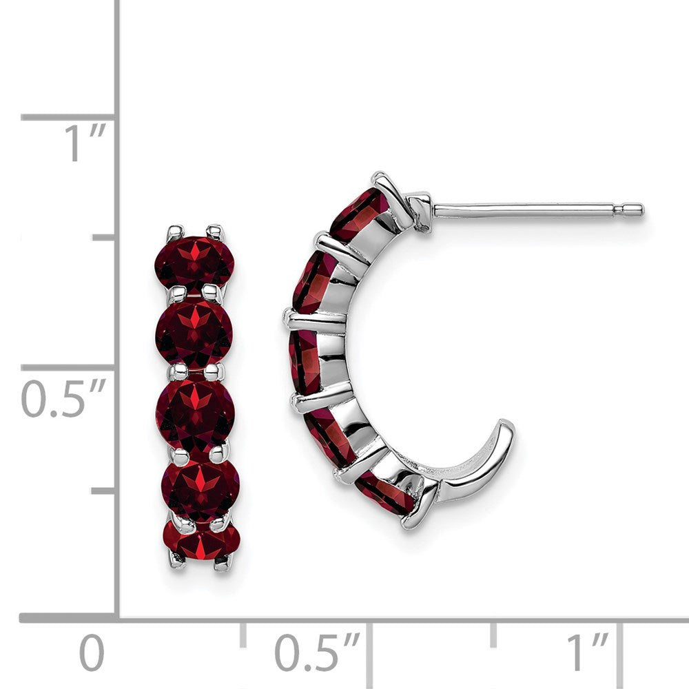 QE12614GA Sterling Silver Rhodium-plated Garnet J-Hoop Earrings