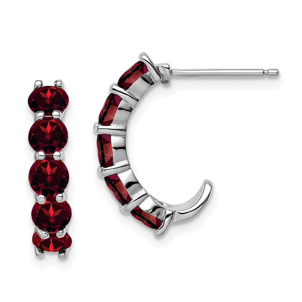 QE12614GA Sterling Silver Rhodium-plated Garnet J-Hoop Earrings