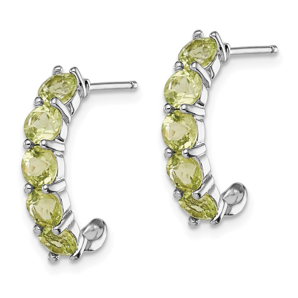 QE12614PE Sterling Silver Rhodium-plated Peridot J-Hoop Earrings