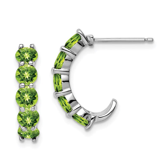 QE12614PE Sterling Silver Rhodium-plated Peridot J-Hoop Earrings
