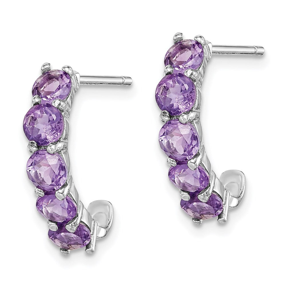 QE12615AM Sterling Silver Rhodium-plated Amethyst J-Hoop Earrings