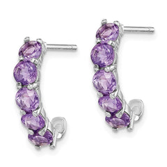 QE12615AM Sterling Silver Rhodium-plated Amethyst J-Hoop Earrings