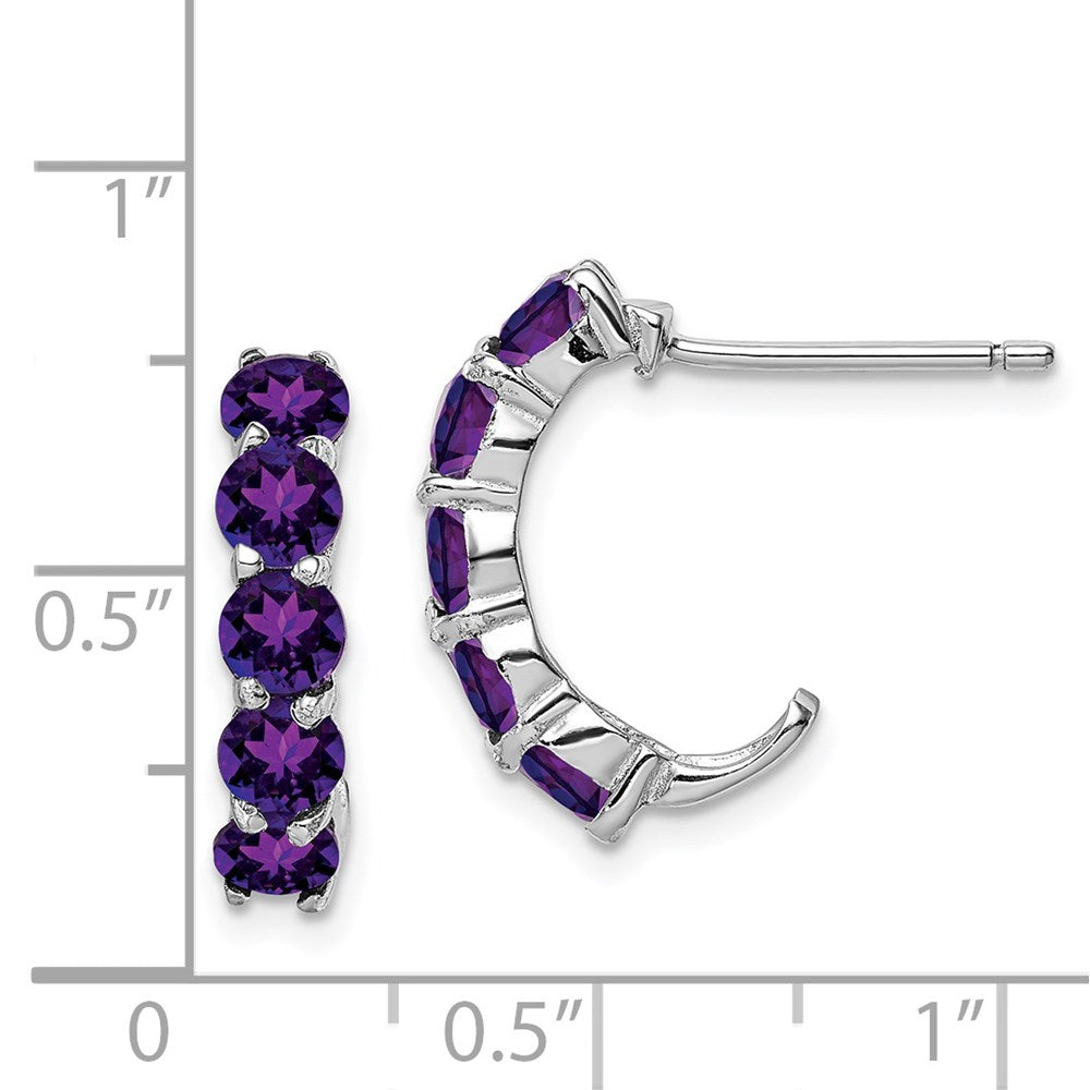 QE12615AM Sterling Silver Rhodium-plated Amethyst J-Hoop Earrings