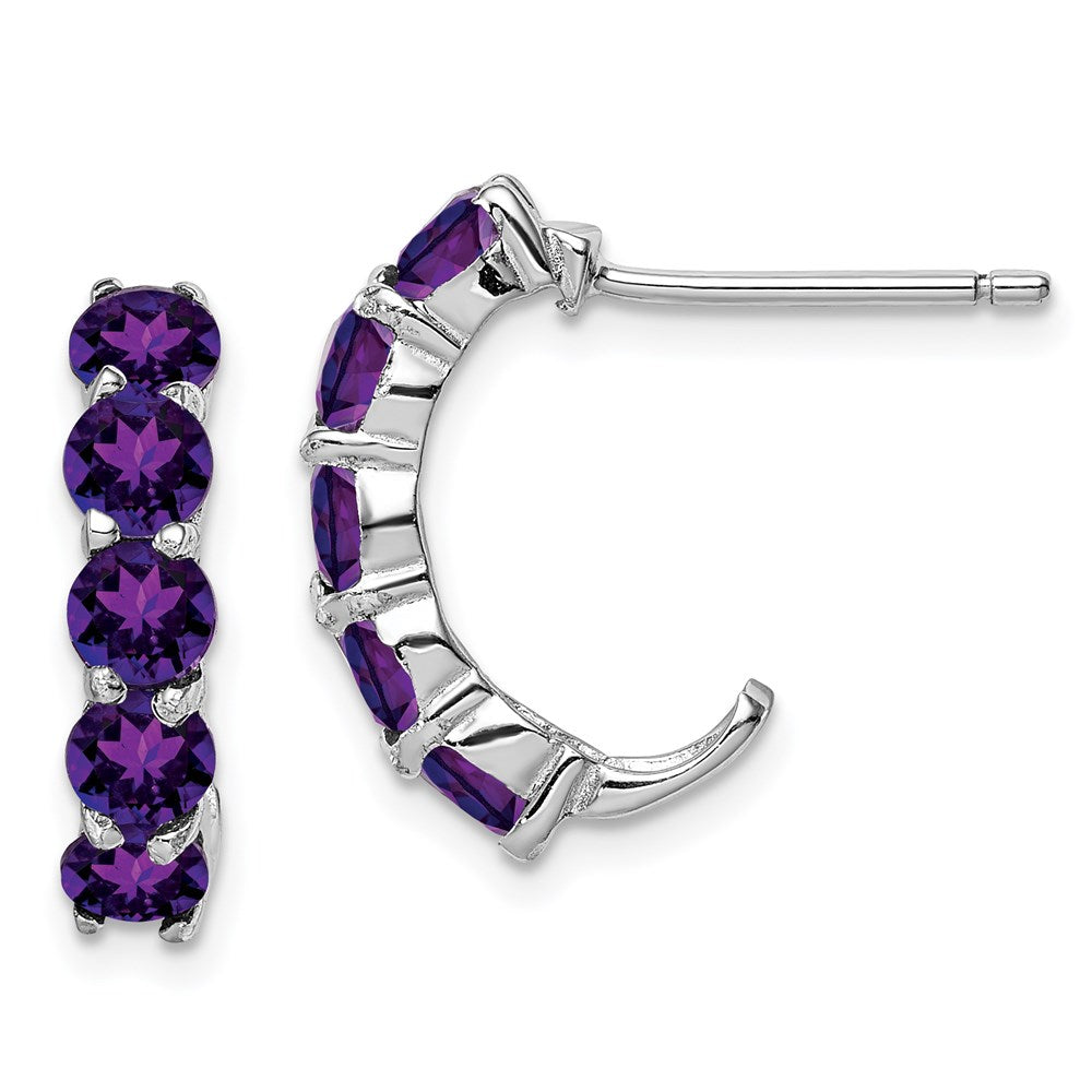 QE12615AM Sterling Silver Rhodium-plated Amethyst J-Hoop Earrings