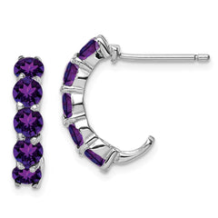 QE12615AM Sterling Silver Rhodium-plated Amethyst J-Hoop Earrings