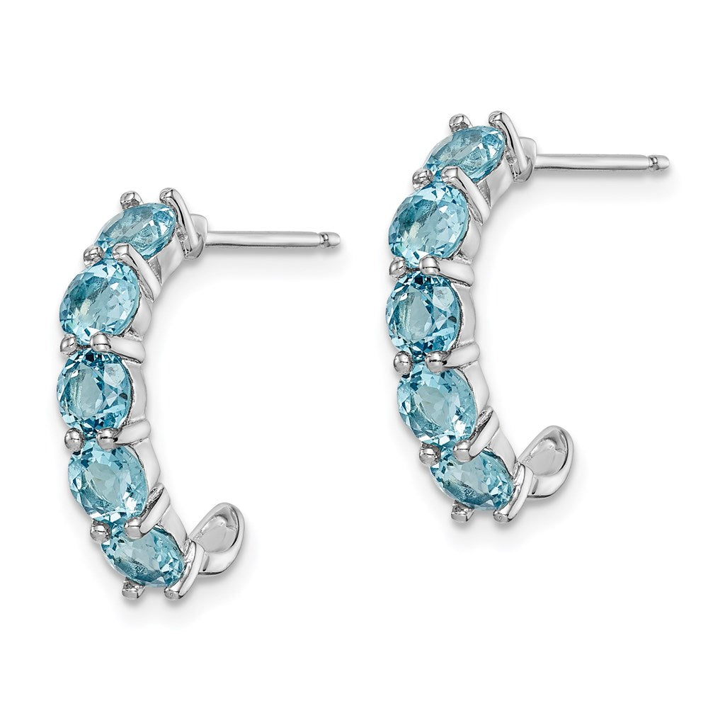 QE12616BT Sterling Silver Rhodium-plated Blue Topaz J-Hoop Earrings