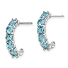 QE12616BT Sterling Silver Rhodium-plated Blue Topaz J-Hoop Earrings