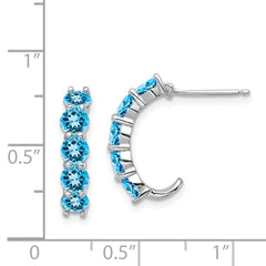 QE12616BT Sterling Silver Rhodium-plated Blue Topaz J-Hoop Earrings