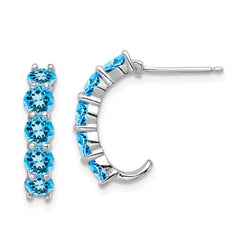 QE12616BT Sterling Silver Rhodium-plated Blue Topaz J-Hoop Earrings