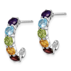 QE12617M Sterling Silver Rhodium-plated Multi Gemstone J-Hoop Earrings